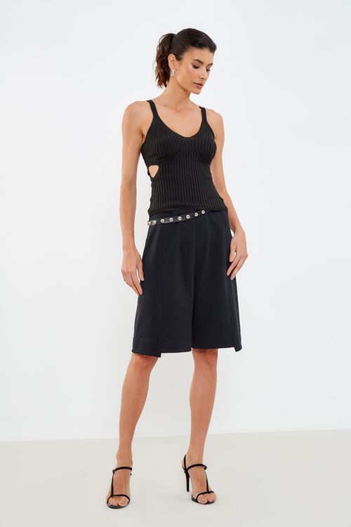 Regata Tricot Rayon Recortes - Preto