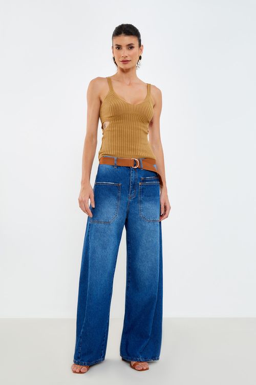 Regata Tricot Rayon Recortes - Bege Gold