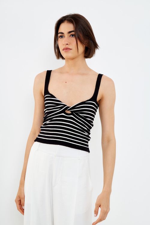 Top Tricot Listrado - Preto/Off