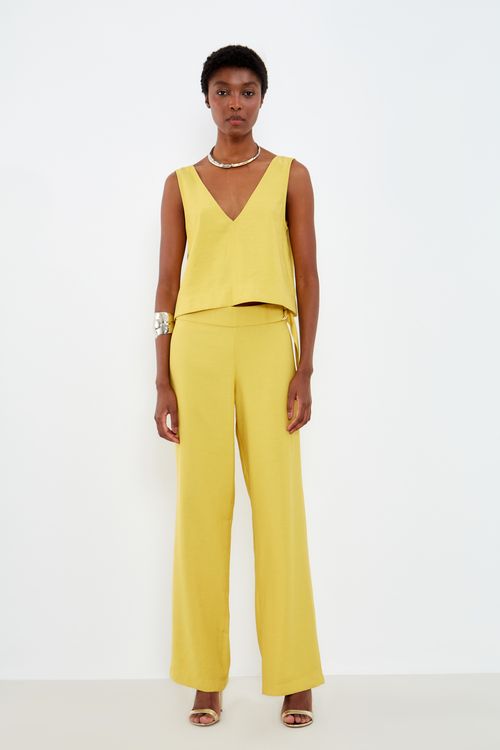 Blusa Alfaiataria Decote v - Amarelo Tibet