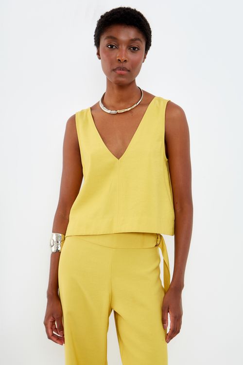 Blusa Alfaiataria Decote v - Amarelo Tibet