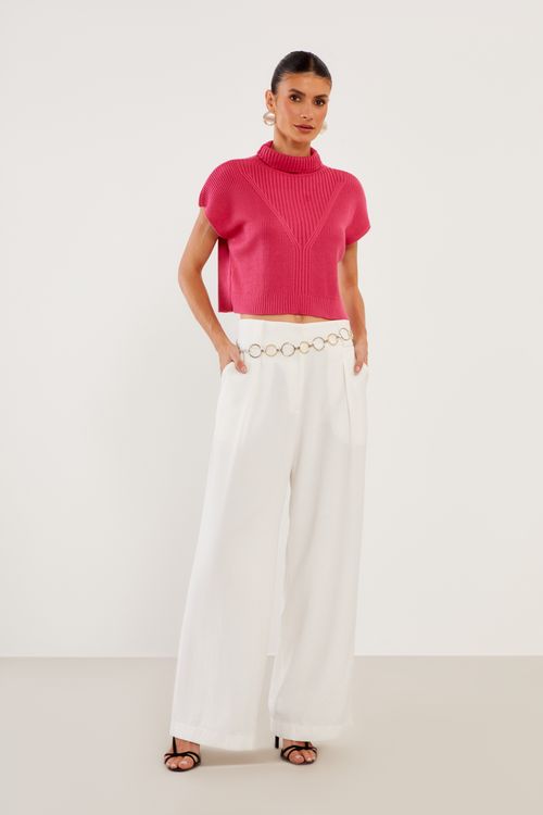 Blusa Tricot Quadrada Canelada - Rosa Radiante