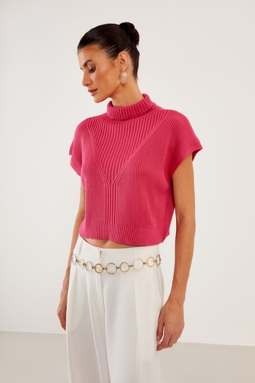 Blusa Tricot Quadrada Canelada - Rosa Radiante