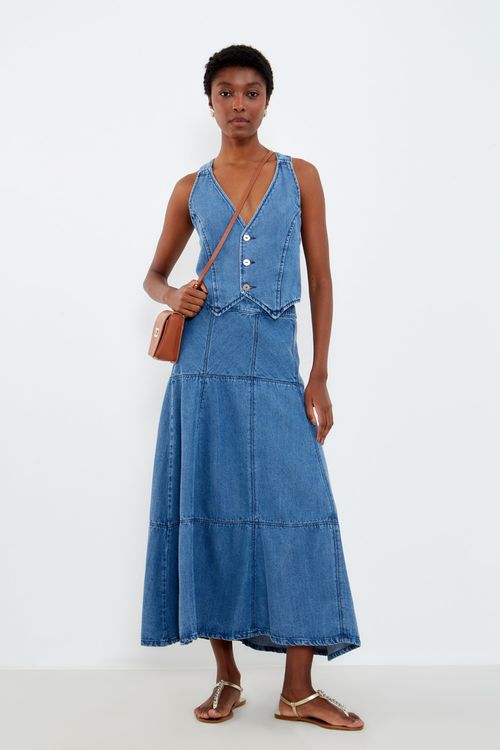Top Colete Jeans Botões - Jeans