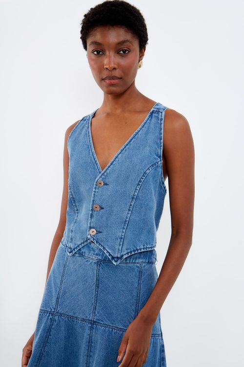 Top Colete Jeans Botões - Jeans