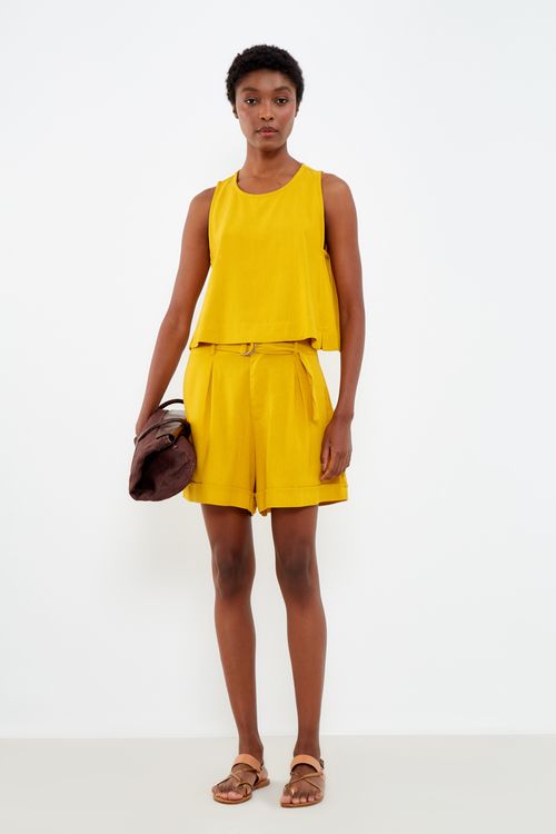 Short Casual Cinto Com Fivela - Amarelo Tibet