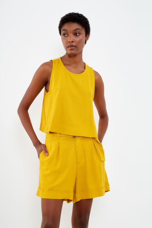 Short Casual Cinto Com Fivela - Amarelo Tibet