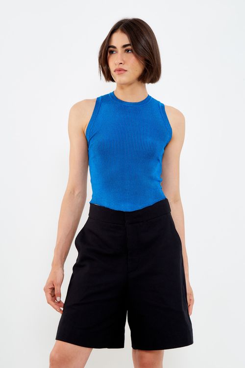 Top Rayon Tricot Fraldado - Azul Dots