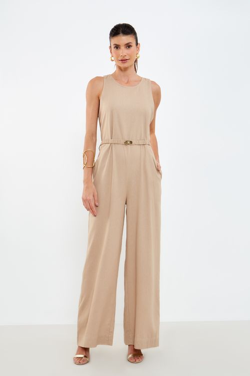 Macacão Longo Decote Costas - Bege Nativa