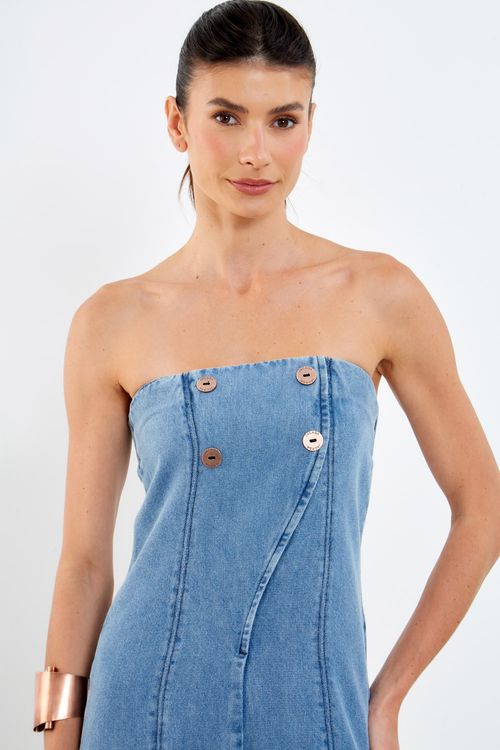 Macacão Jeans Sem Alças - Jeans