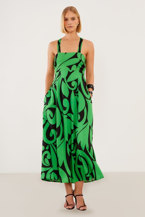 Vestido Midi Estampa Voltas - Est Voltas Black