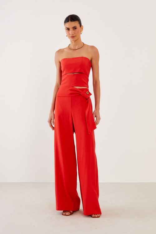 Calça Alfaiataria Detalhe Cós - Vermelho Up