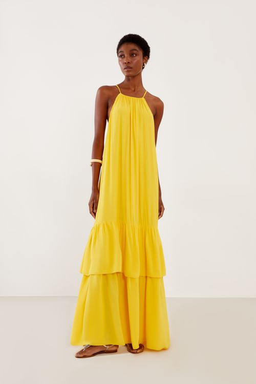 Vestido Fluido 2 Camadas Casual - Amarelo Alba