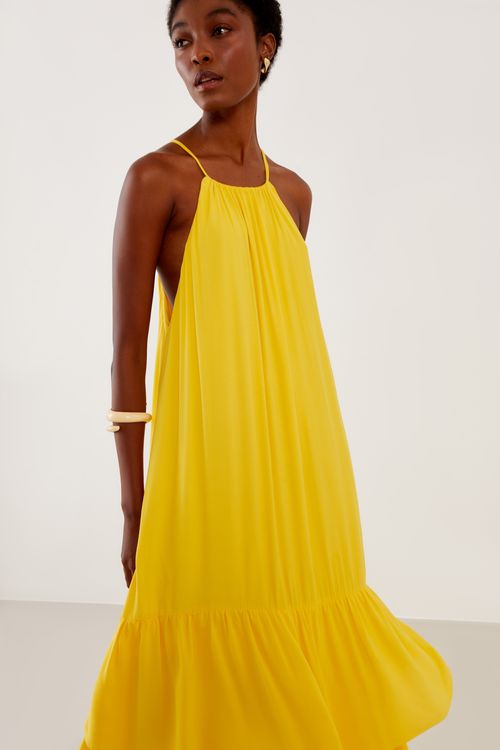 Vestido Fluido 2 Camadas Casual - Amarelo Alba