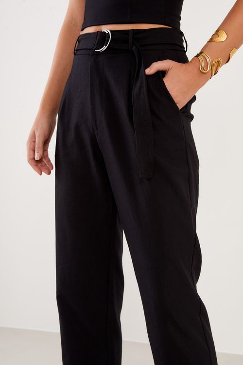 Calça Alfaiataria Faixa Com Fivela - Preto