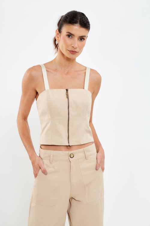 Top Casual Recortes - Bege Nativa