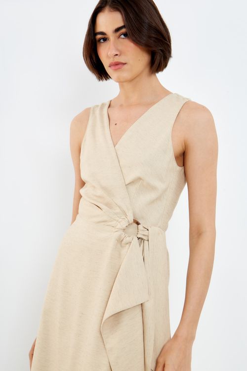 Vestido Midi Casual Amarração - Bege Nativa