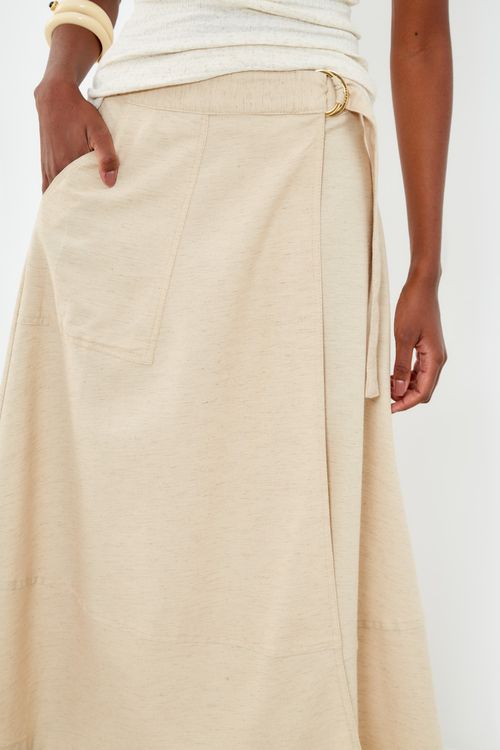 Saia Midi Casual Amarração - Bege Nativa