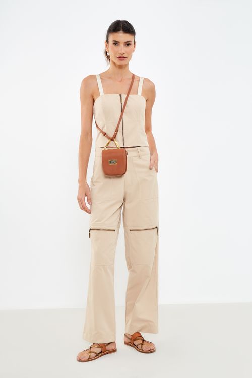 Calça Reta Detalhe Bolso - Bege Nativa