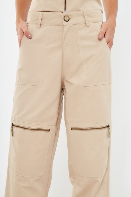 Calça Reta Detalhe Bolso - Bege Nativa