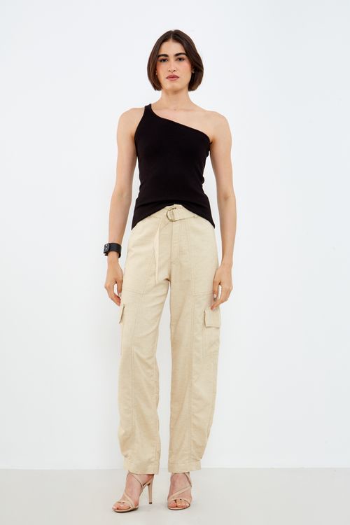 Calça Casual Com Meia Argola - Bege Nativa