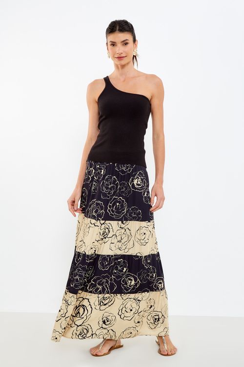 Saia Midi Estampa Mix Roses - Est Roses Off