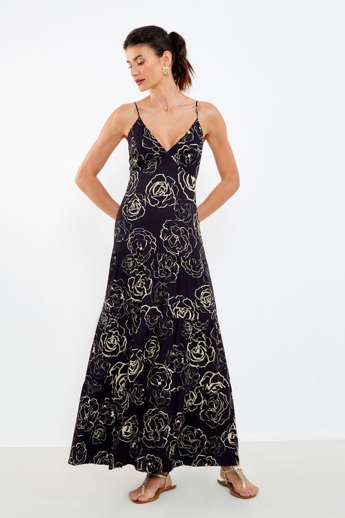Vestido Midi Estampa Roses Black - Est Roses Black