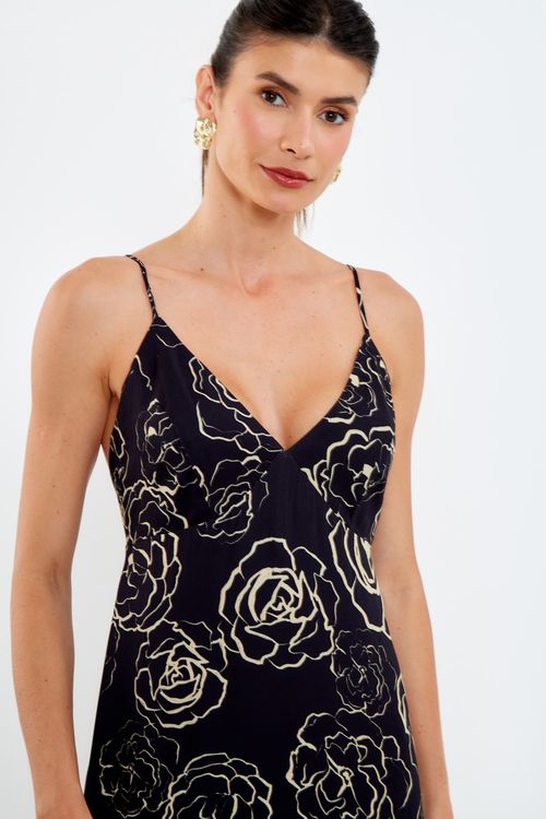 Vestido Midi Estampa Roses Black - Est Roses Black
