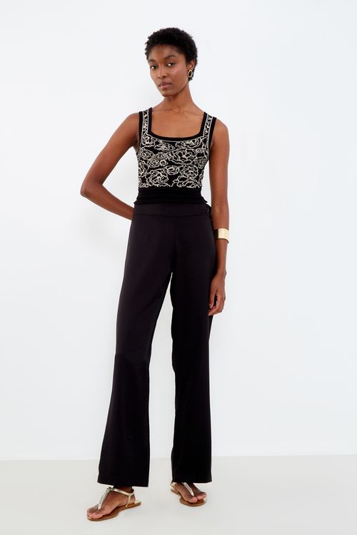 Cropped Tricot Estampa Roses Black - Est Roses Black