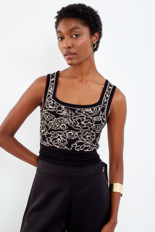Cropped Tricot Estampa Roses Black - Est Roses Black
