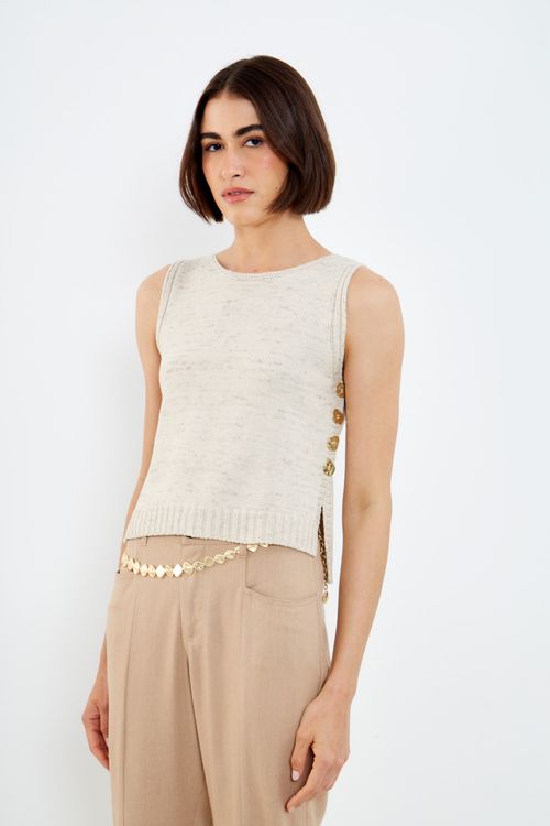 Top Botões Tricot - Off White