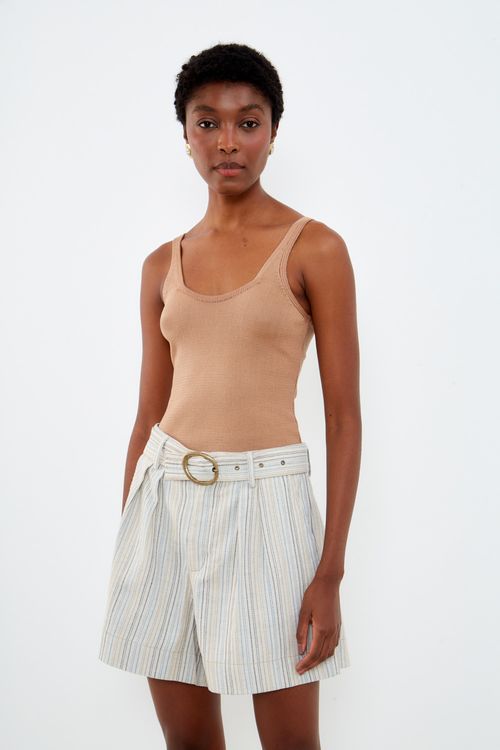 Regata Tricot Alça - Marrom Folhar