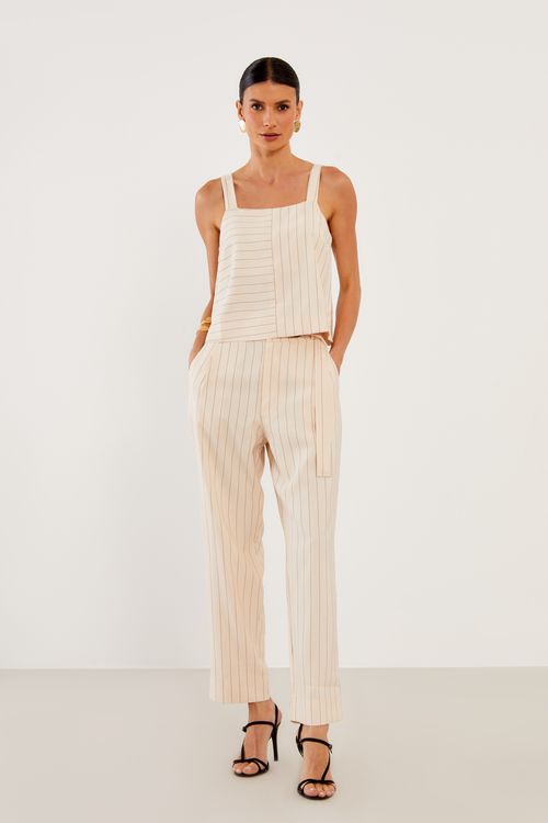 Calça Alfaiataria Casual Listrada - Amarelo Brisa