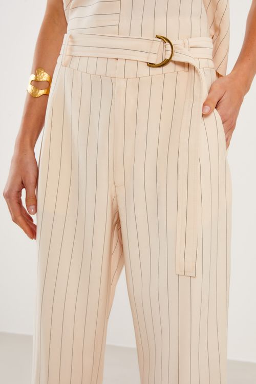 Calça Alfaiataria Casual Listrada - Amarelo Brisa