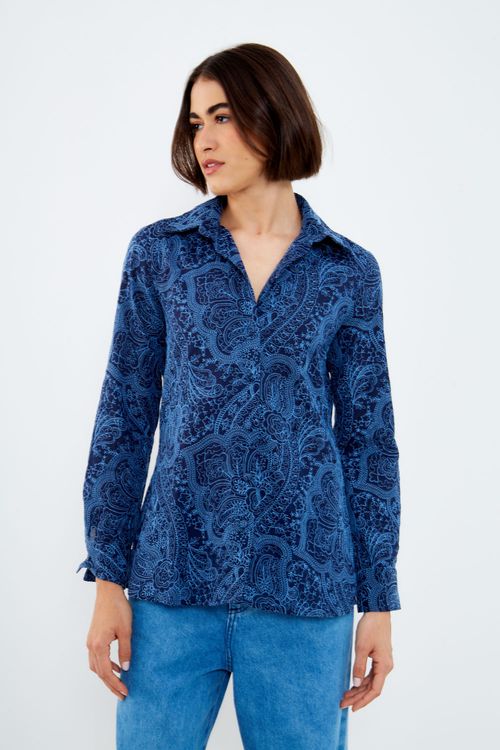Camisa Bordado Peace - Azul Marinho