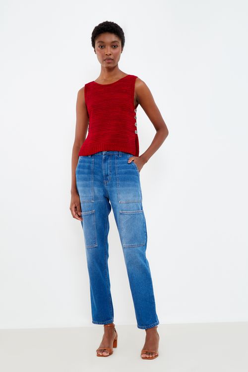 Top Botões Tricot - Vermelho Delfos