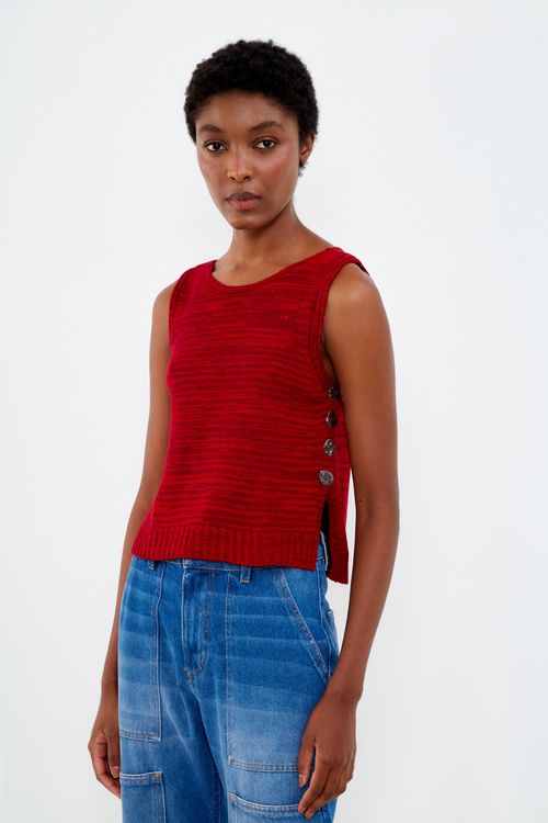 Top Botões Tricot - Vermelho Delfos