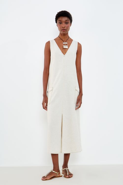 Vestido Midi Pespontos Duplo - Cru