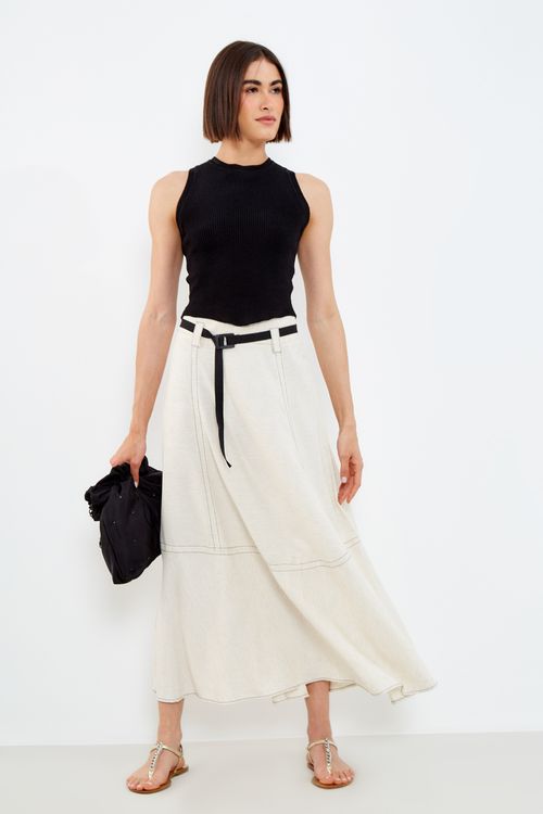 Saia Midi Pespontos Gray - Cru