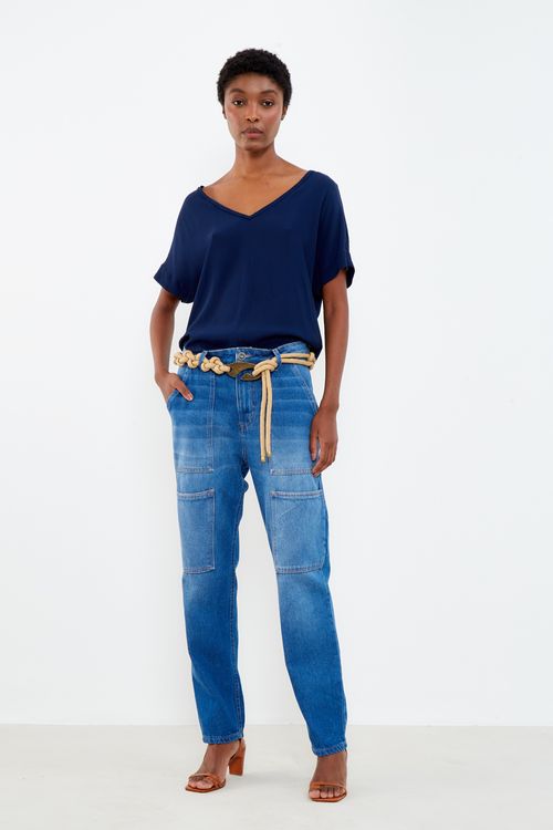 Blusa Decote v a Fio - Azul Marinho Colors