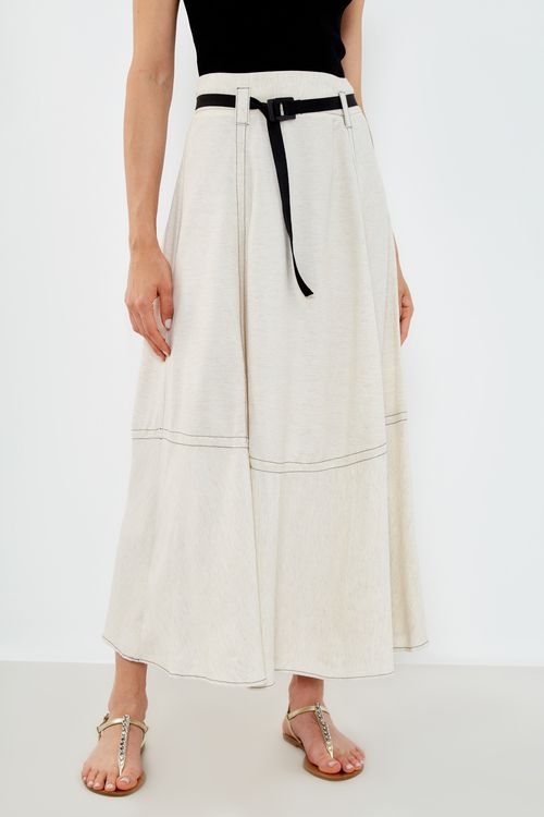 Saia Midi Pespontos Gray - Cru