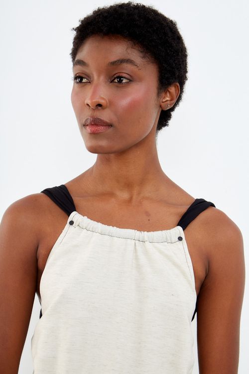 Vestido Midi Detalhe Bicolor - Cru