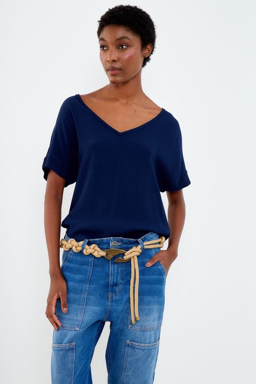 Blusa Decote v a Fio - Azul Marinho Colors