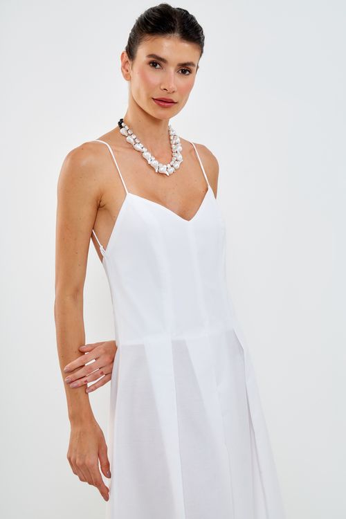 Vestido Midi Detalhe Barra - Off White