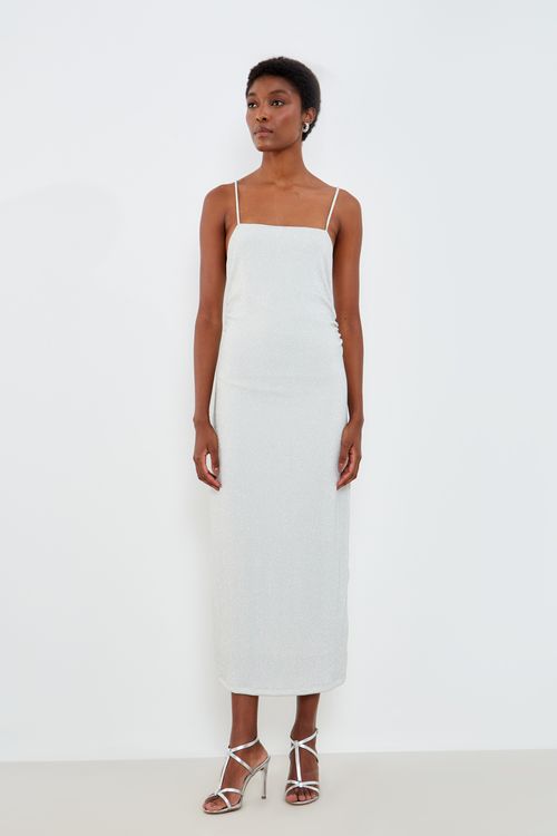 Vestido Malha Midi Lurex - Prata
