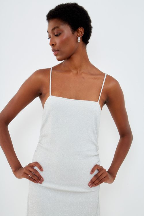 Vestido Malha Midi Lurex - Prata