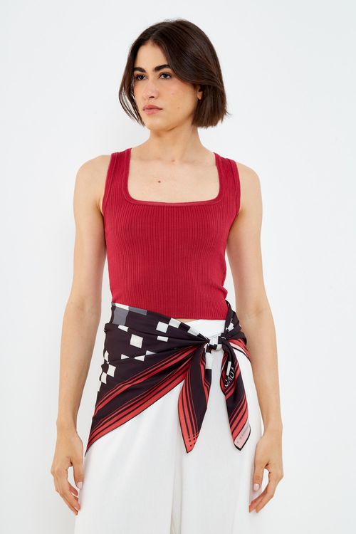 Regata Tricot Decote Quadrado - Vermelho Amare
