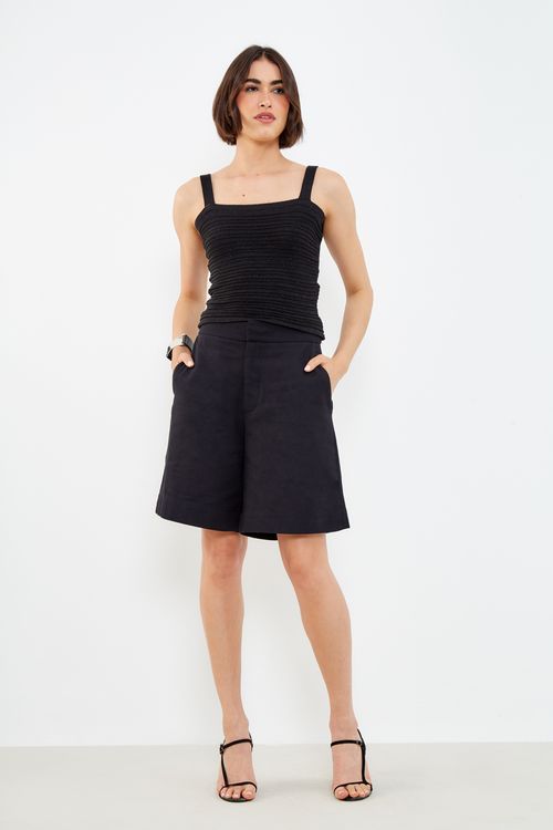 Top Tricot Nervurado Lurex - Preto