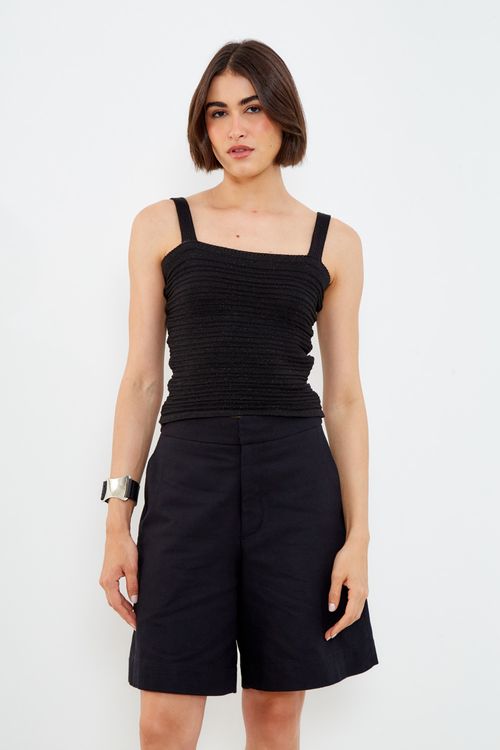 Top Tricot Nervurado Lurex - Preto