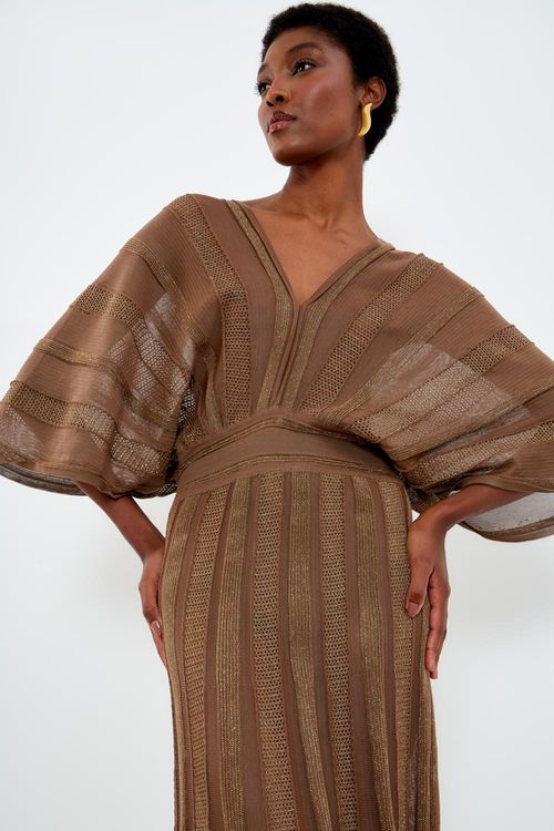Vestido Tricot Telado - Cobre Flame
